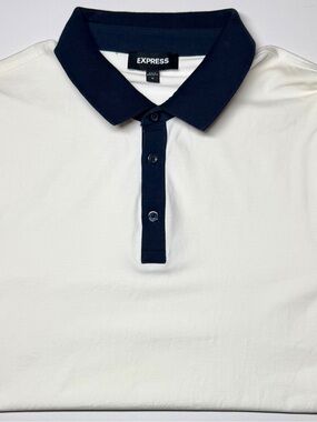 Express White Zipper Polo Shirt Navy Trim Men’s Medium